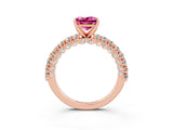 Rose gold Princess Cut Diamond Pavé Band Solitaire Ring with Prong Setting_3