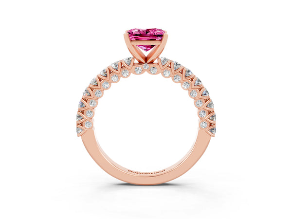 Rose gold Princess Cut Diamond Pavé Band Solitaire Ring with Prong Setting