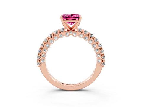 Rose gold Princess Cut Diamond Pavé Band Solitaire Ring with Prong Setting_3