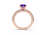Rose gold Princess Cut Diamond Pavé Band Solitaire Ring with Prong Setting_3
