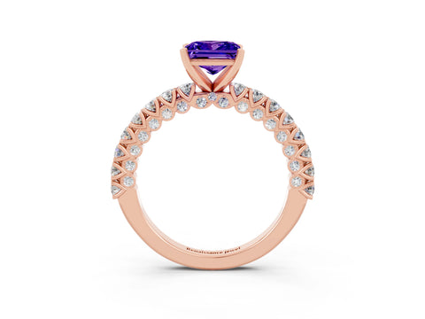 Rose gold Princess Cut Diamond Pavé Band Solitaire Ring with Prong Setting_3