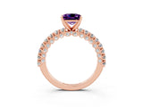 Rose gold Princess Cut Diamond Pavé Band Solitaire Ring with Prong Setting_3