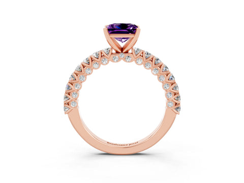 Rose gold Princess Cut Diamond Pavé Band Solitaire Ring with Prong Setting_3