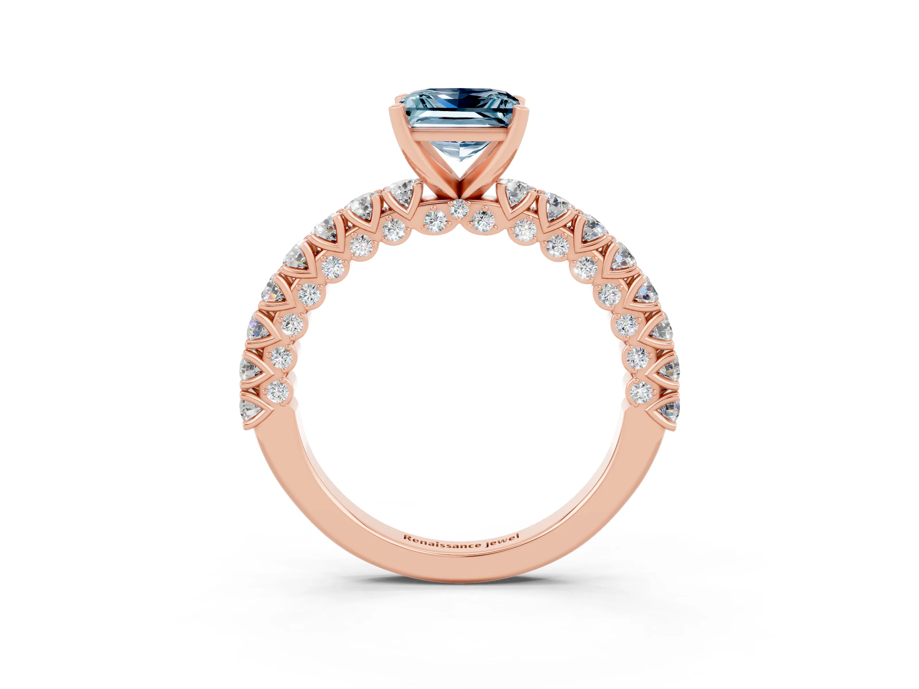 Rose gold Princess Cut Diamond Pavé Band Solitaire Ring with Prong Setting_3