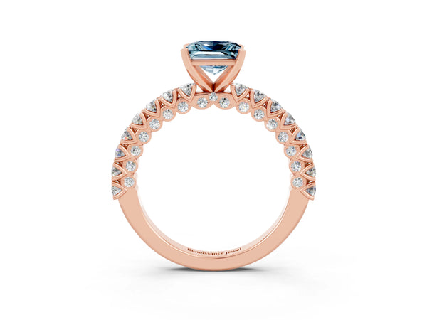 Rose gold Princess Cut Diamond Pavé Band Solitaire Ring with Prong Setting