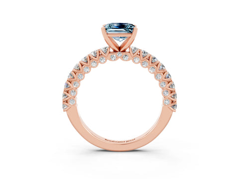 Rose gold Princess Cut Diamond Pavé Band Solitaire Ring with Prong Setting_3