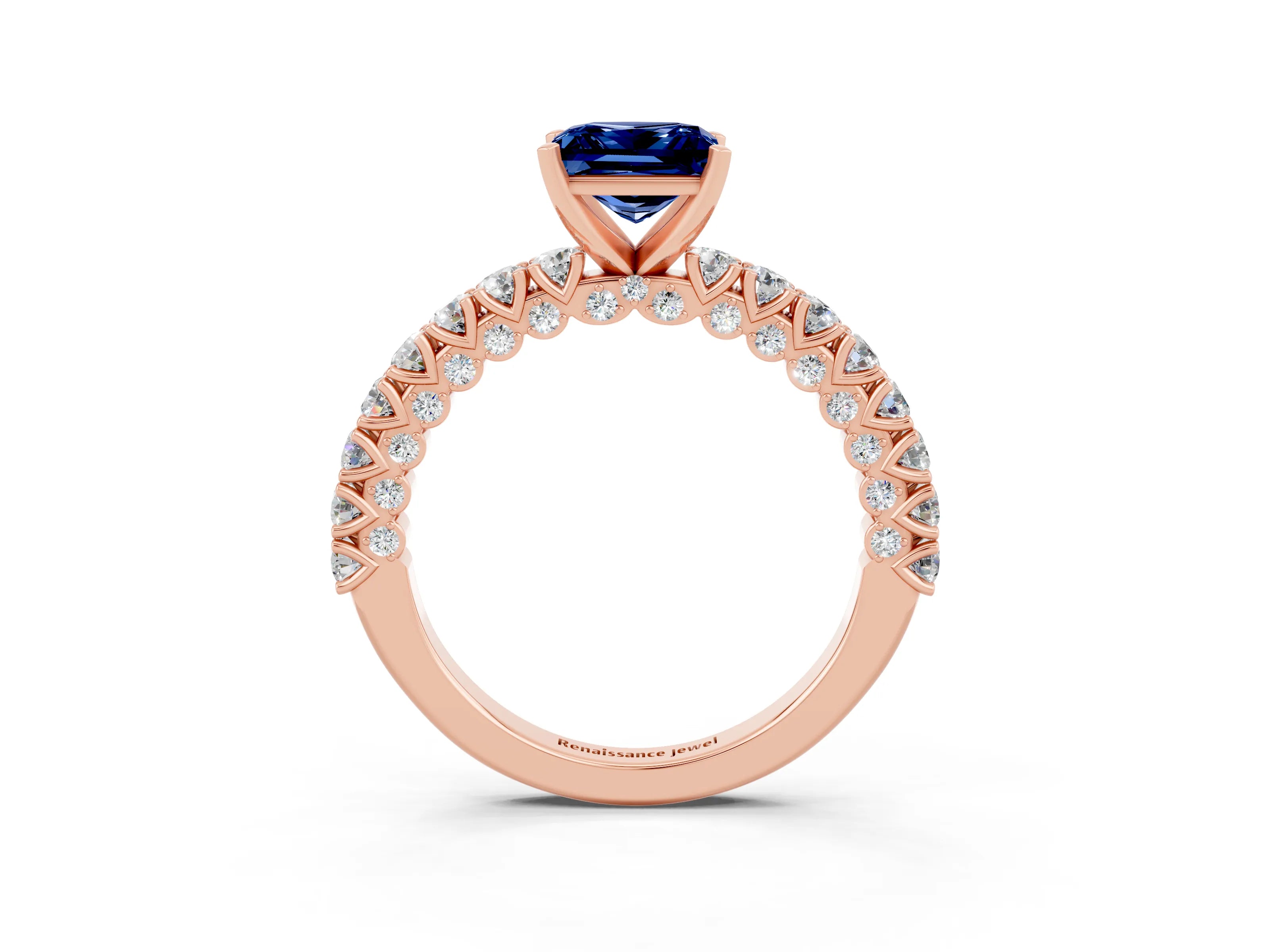 Rose gold Princess Cut Diamond Pavé Band Solitaire Ring with Prong Setting_3