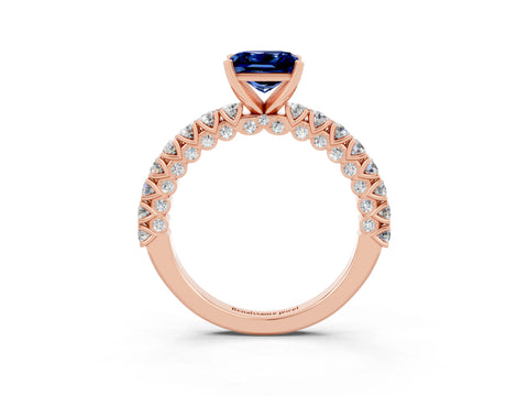 Rose gold Princess Cut Diamond Pavé Band Solitaire Ring with Prong Setting_3