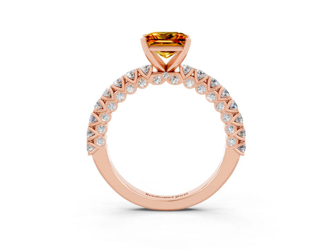Rose gold Princess Cut Diamond Pavé Band Solitaire Ring with Prong Setting_3