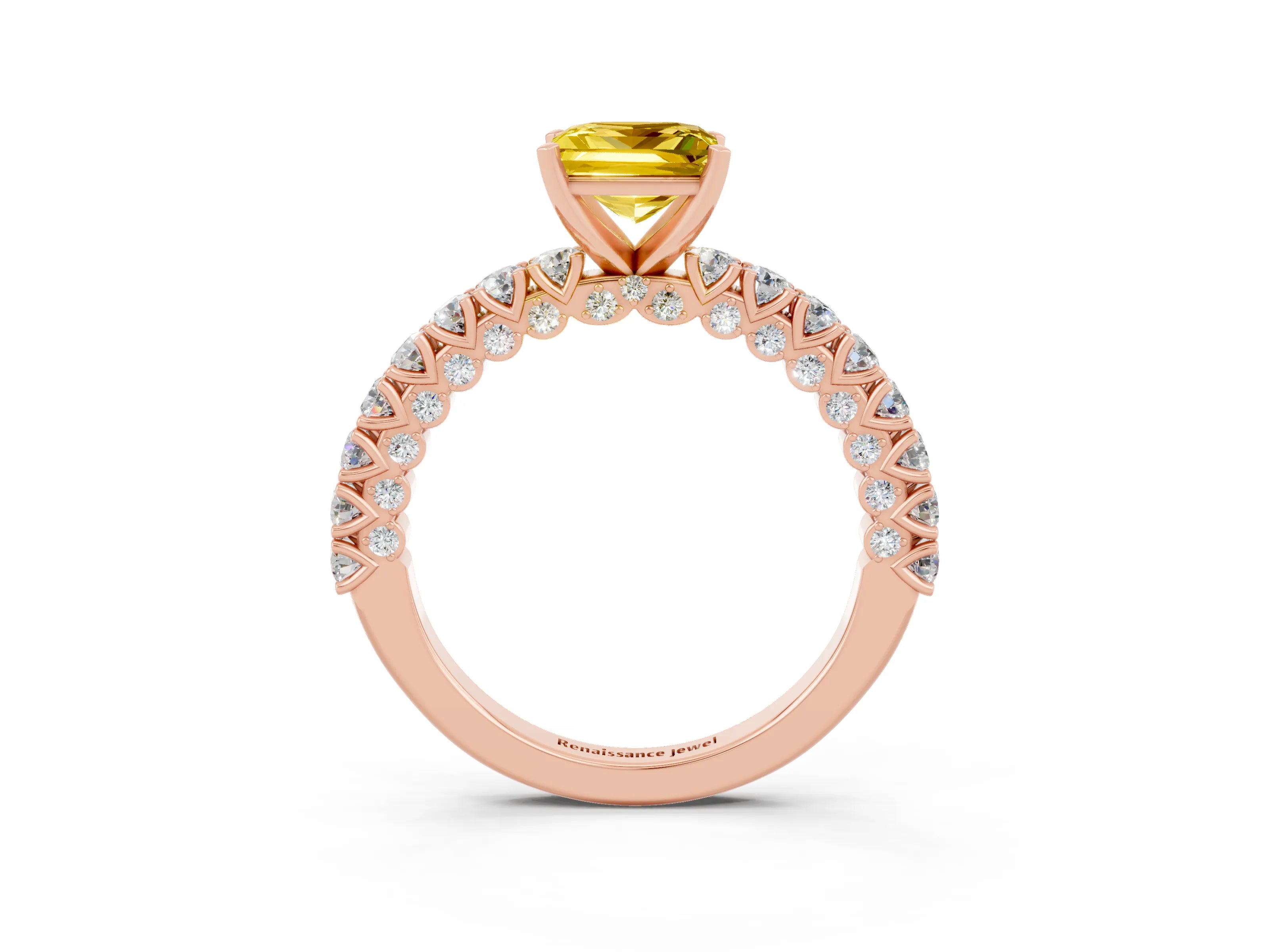Rose gold Princess Cut Diamond Pavé Band Solitaire Ring with Prong Setting_3