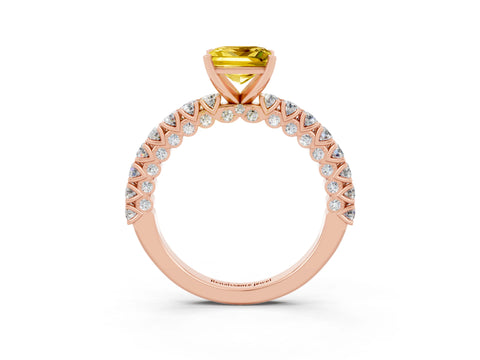 Rose gold Princess Cut Diamond Pavé Band Solitaire Ring with Prong Setting_3