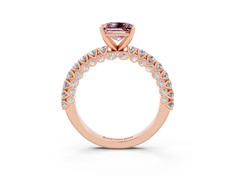 Rose gold Princess Cut Diamond Pavé Band Solitaire Ring with Prong Setting_3