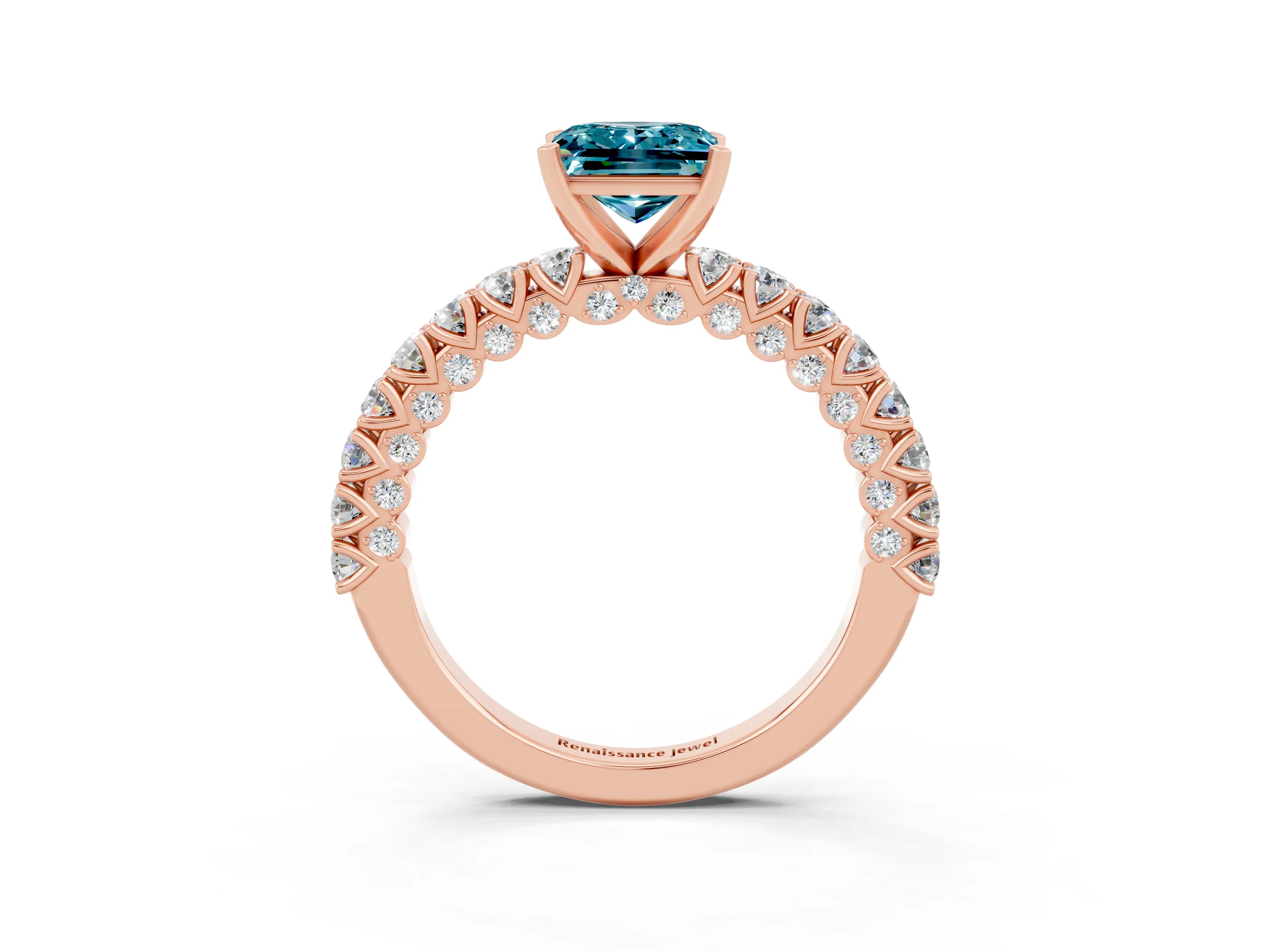Rose gold Princess Cut Diamond Pavé Band Solitaire Ring with Prong Setting_3