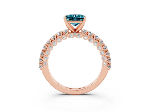 Rose gold Princess Cut Diamond Pavé Band Solitaire Ring with Prong Setting_3