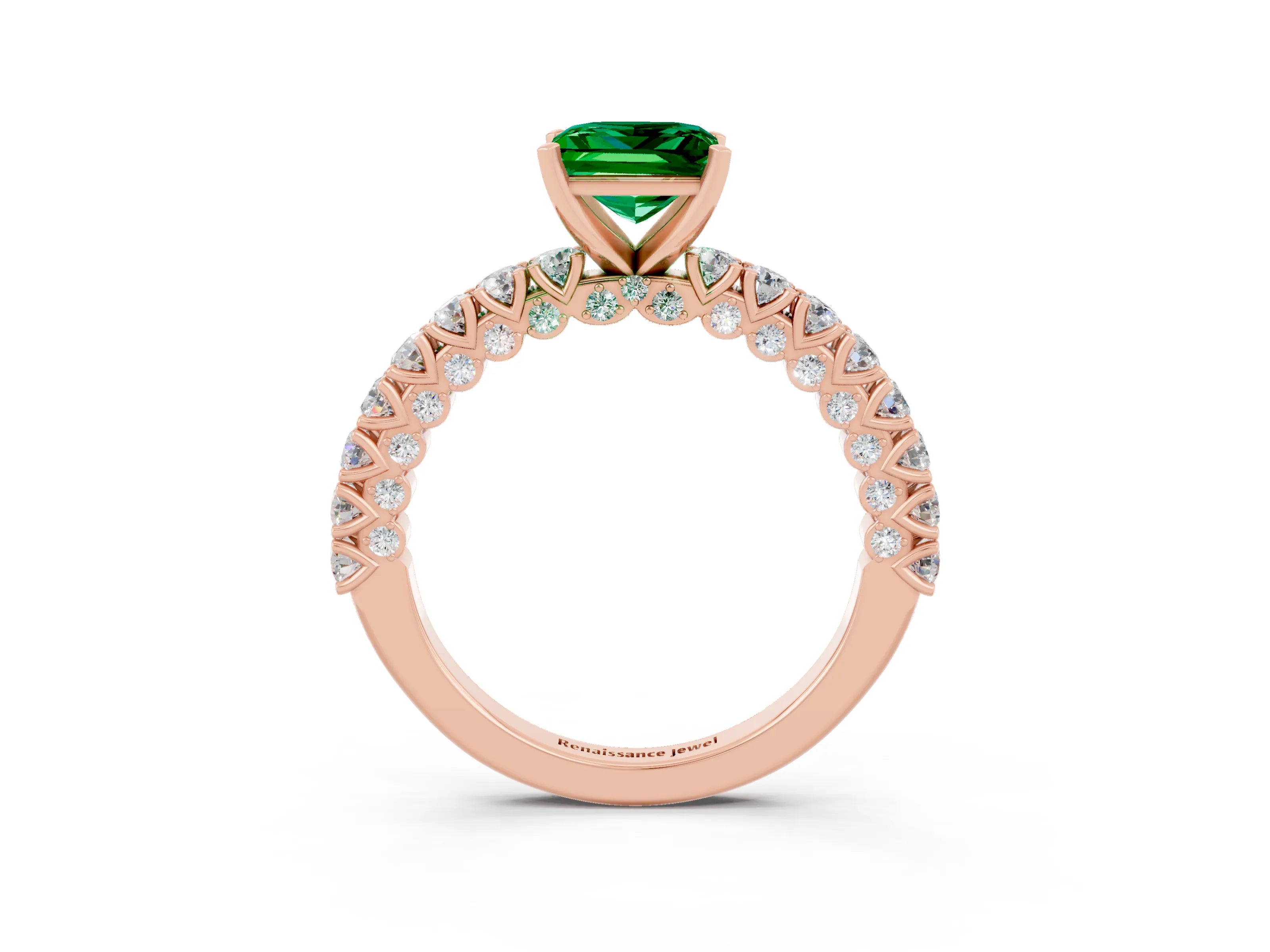 Rose gold Princess Cut Diamond Pavé Band Solitaire Ring with Prong Setting_3