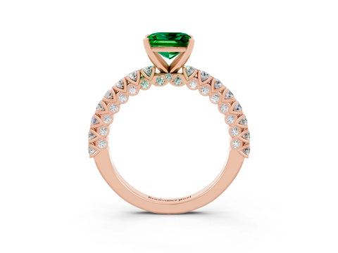Rose gold Princess Cut Diamond Pavé Band Solitaire Ring with Prong Setting_3