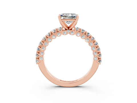 Rose gold Princess Cut Diamond Pavé Band Solitaire Ring with Prong Setting_3