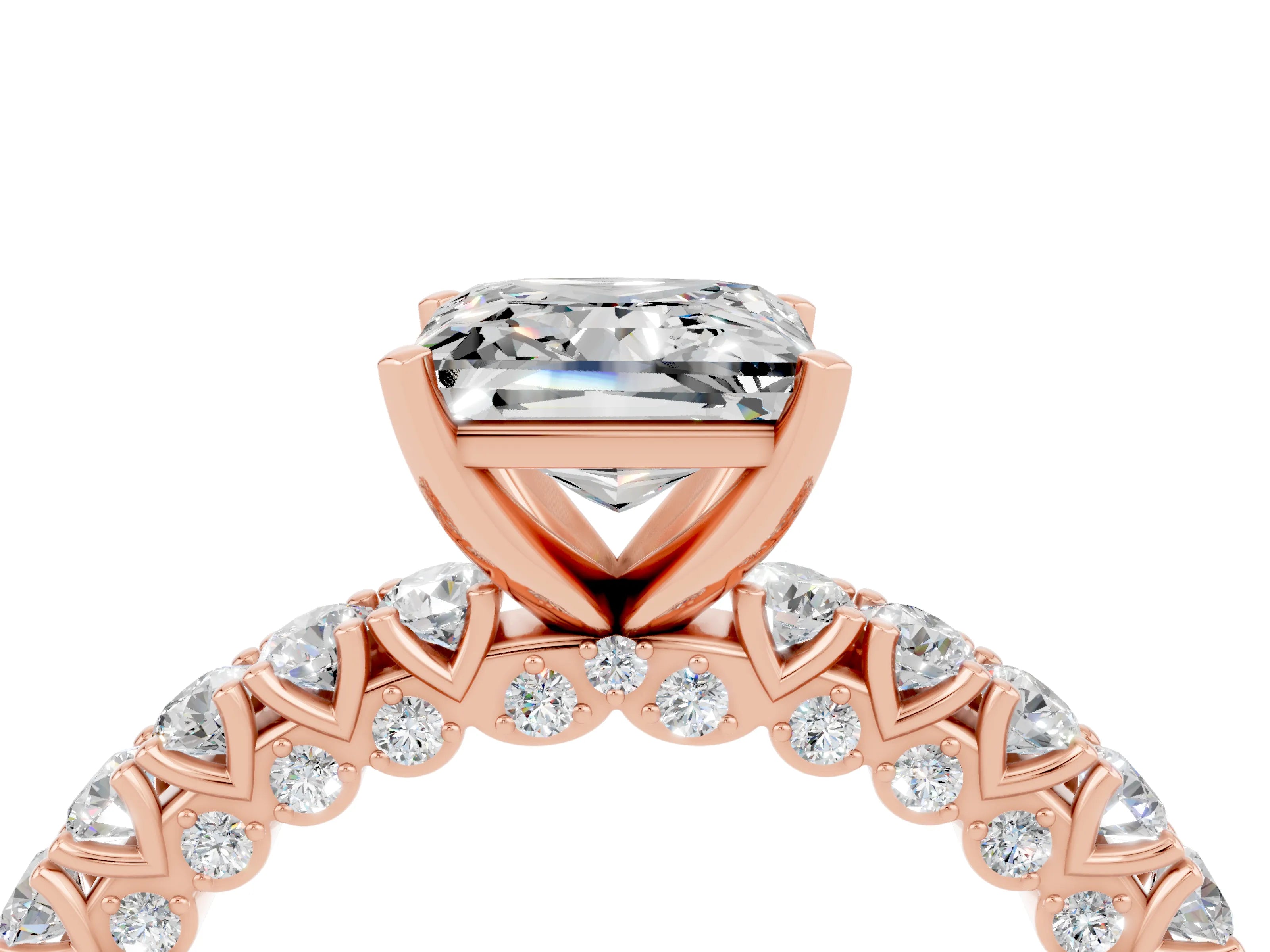 Rose gold Princess Cut Diamond Pavé Band Solitaire Ring with Prong Setting_4