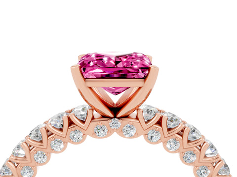 Rose gold Princess Cut Diamond Pavé Band Solitaire Ring with Prong Setting_4