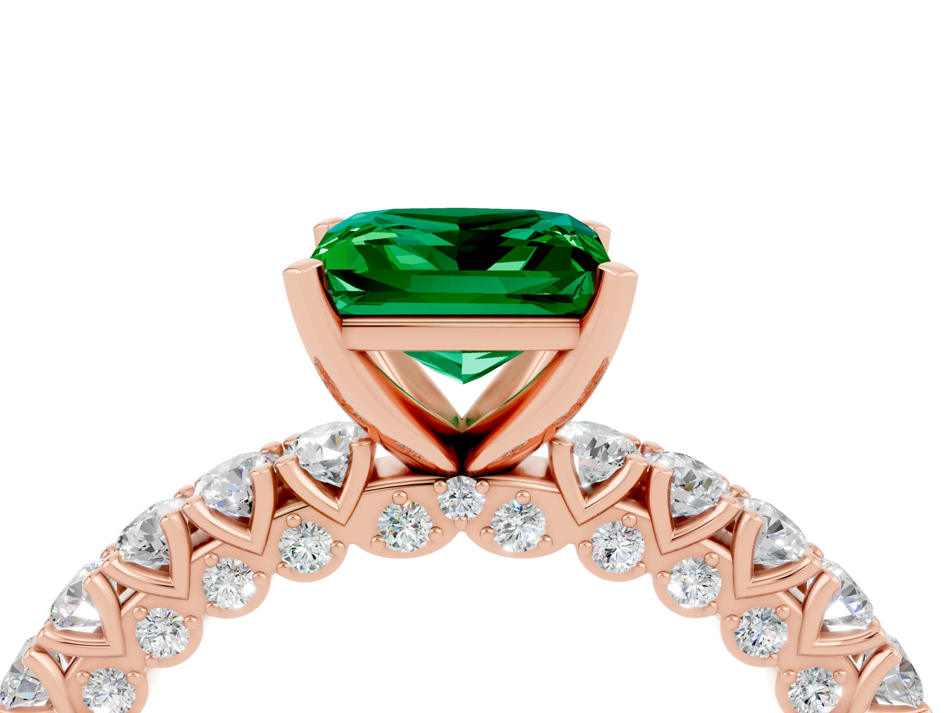 Rose gold Princess Cut Diamond Pavé Band Solitaire Ring with Prong Setting_4