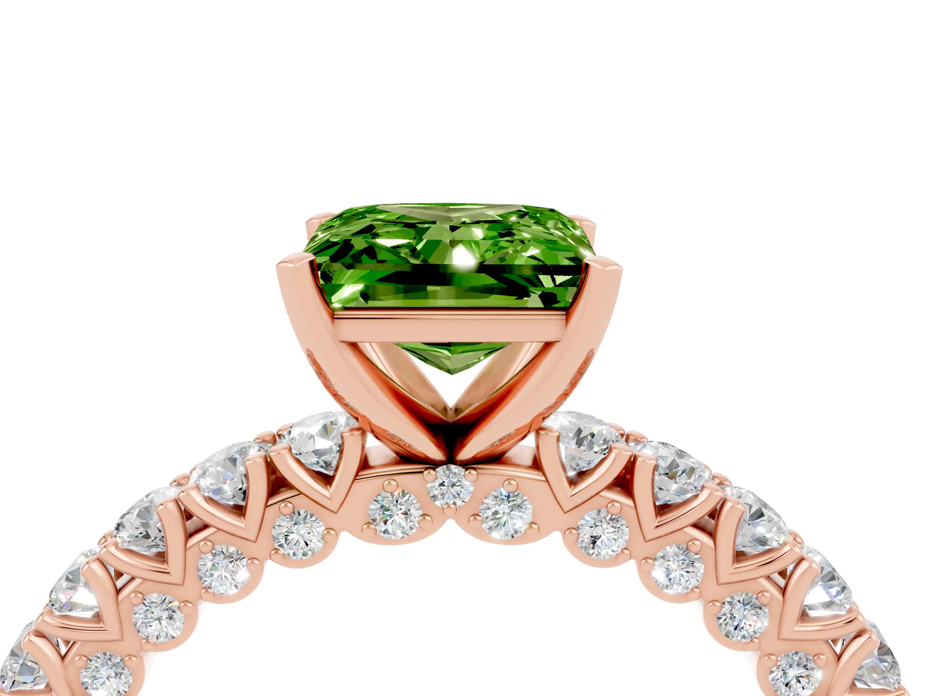 Rose gold Princess Cut Diamond Pavé Band Solitaire Ring with Prong Setting_4