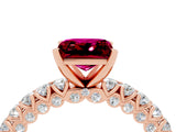 Rose gold Princess Cut Diamond Pavé Band Solitaire Ring with Prong Setting_4