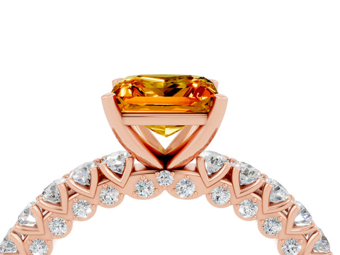 Rose gold Princess Cut Diamond Pavé Band Solitaire Ring with Prong Setting_4