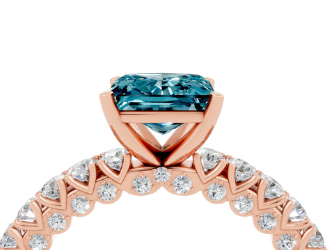 Rose gold Princess Cut Diamond Pavé Band Solitaire Ring with Prong Setting_4