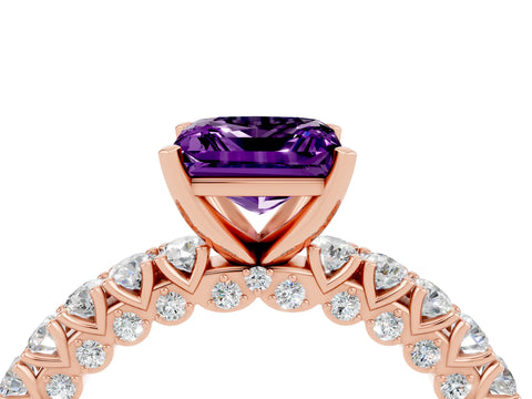 Rose gold Princess Cut Diamond Pavé Band Solitaire Ring with Prong Setting_4