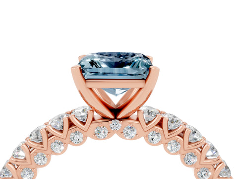 Rose gold Princess Cut Diamond Pavé Band Solitaire Ring with Prong Setting_4