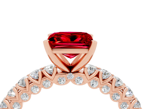 Rose gold Princess Cut Diamond Pavé Band Solitaire Ring with Prong Setting_4