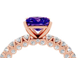 Rose gold Princess Cut Diamond Pavé Band Solitaire Ring with Prong Setting_4