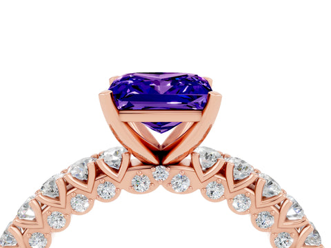 Rose gold Princess Cut Diamond Pavé Band Solitaire Ring with Prong Setting_4