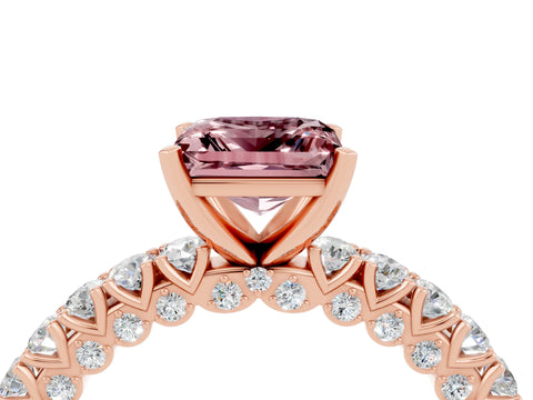 Rose gold Princess Cut Diamond Pavé Band Solitaire Ring with Prong Setting_4