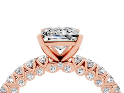Rose gold Princess Cut Diamond Pavé Band Solitaire Ring with Prong Setting_4