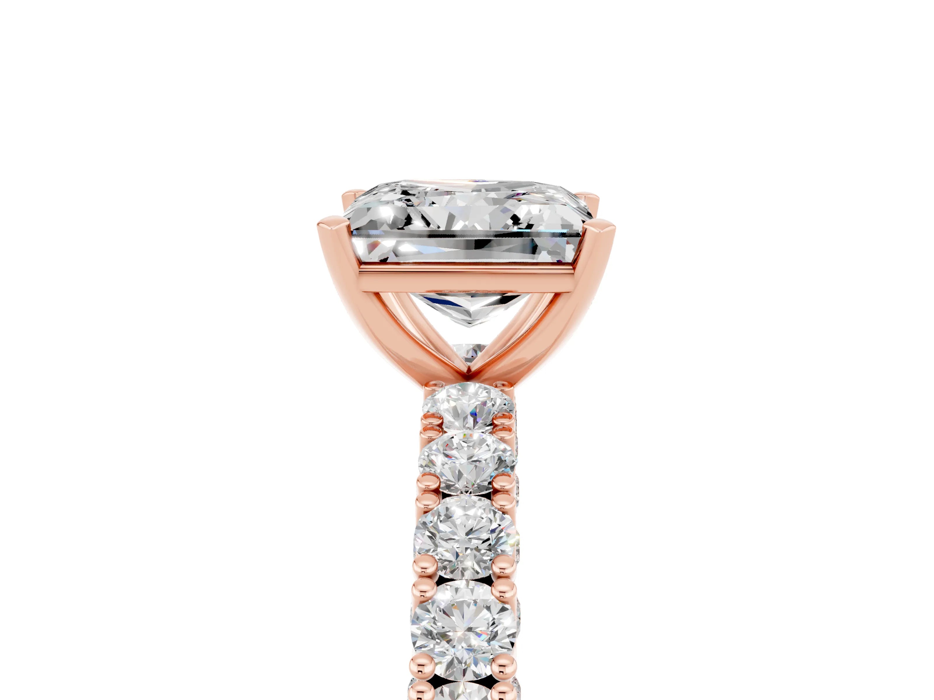 Rose gold Princess Cut Diamond Pavé Band Solitaire Ring with Prong Setting_5