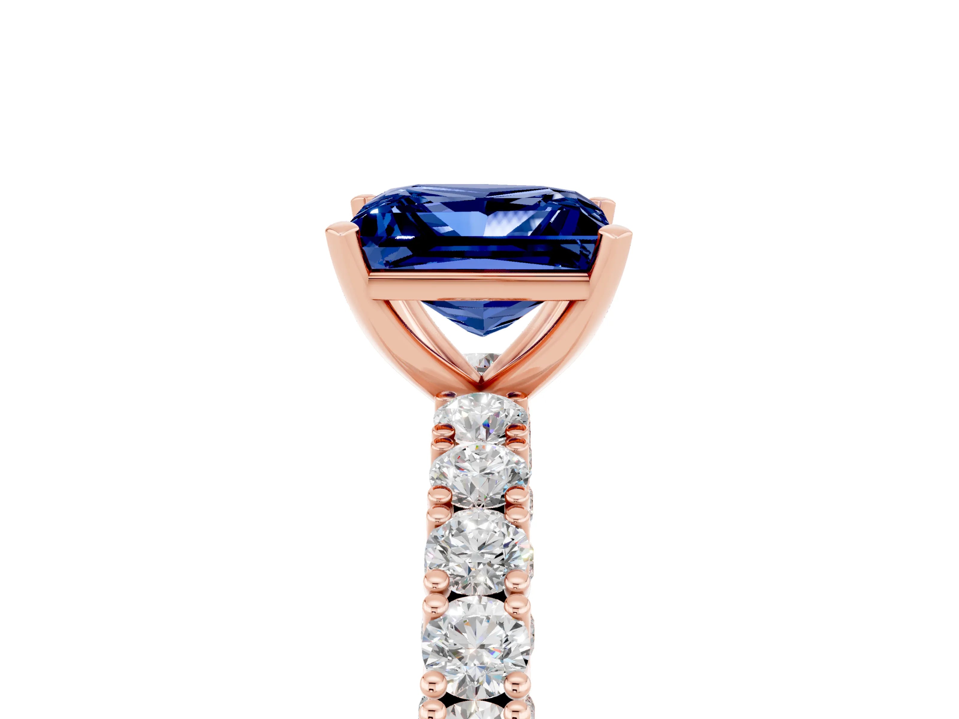 Rose gold Princess Cut Diamond Pavé Band Solitaire Ring with Prong Setting_5