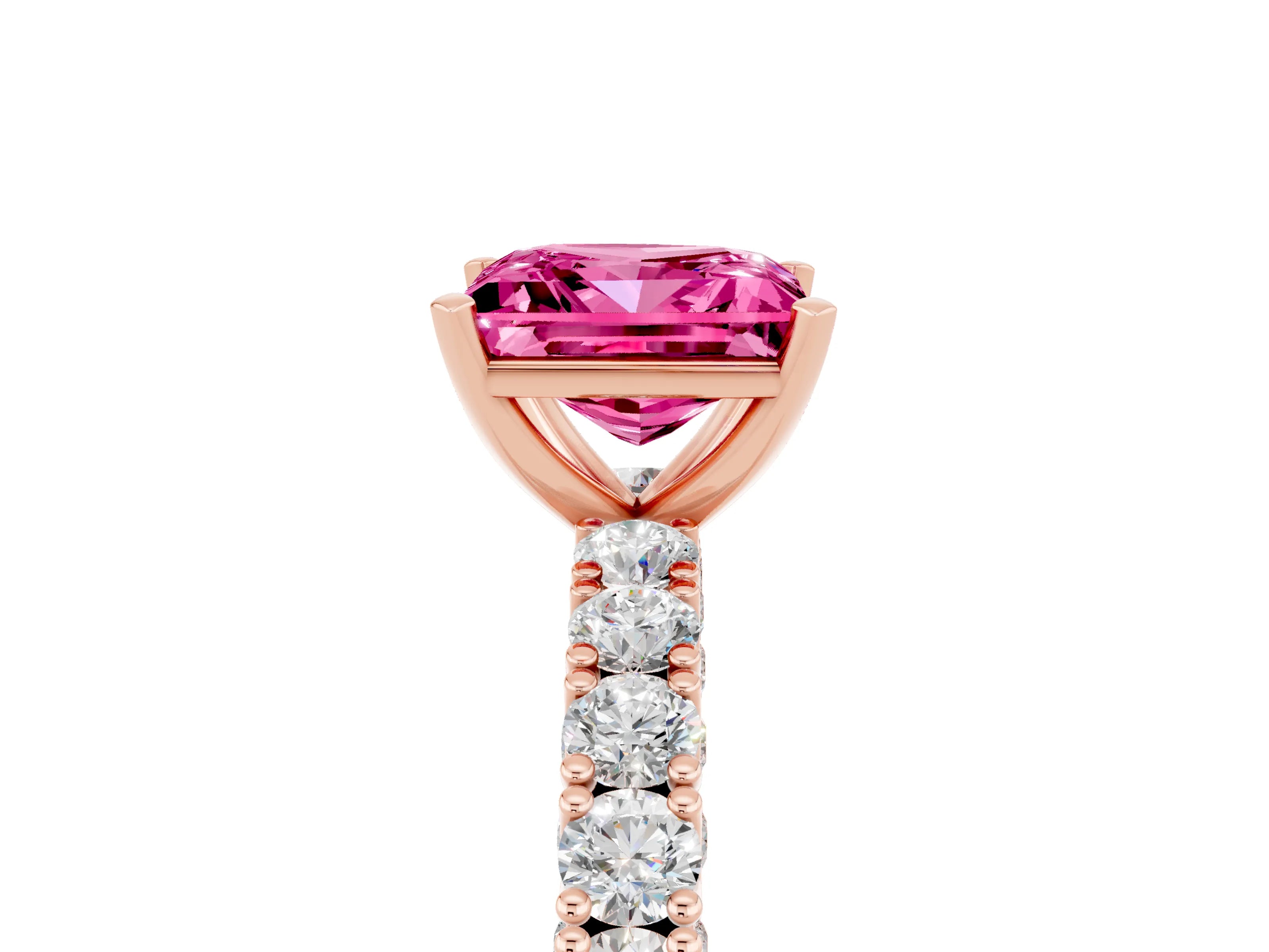 Rose gold Princess Cut Diamond Pavé Band Solitaire Ring with Prong Setting_5