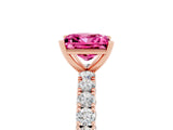 Rose gold Princess Cut Diamond Pavé Band Solitaire Ring with Prong Setting_5