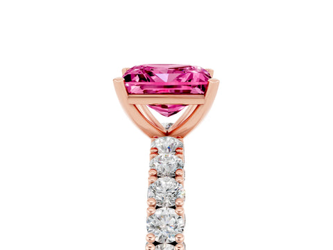 Rose gold Princess Cut Diamond Pavé Band Solitaire Ring with Prong Setting_5