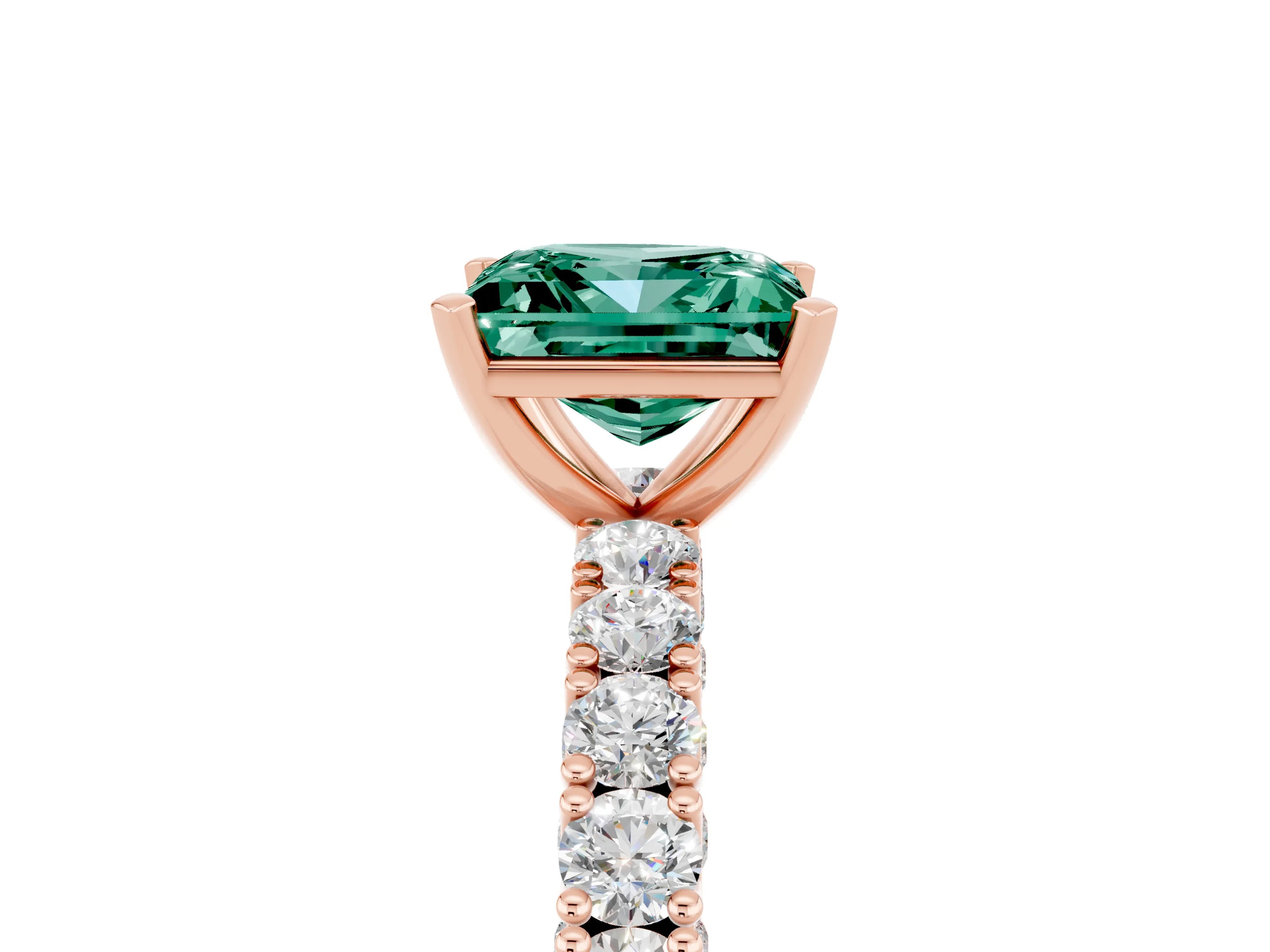 Rose gold Princess Cut Diamond Pavé Band Solitaire Ring with Prong Setting_5