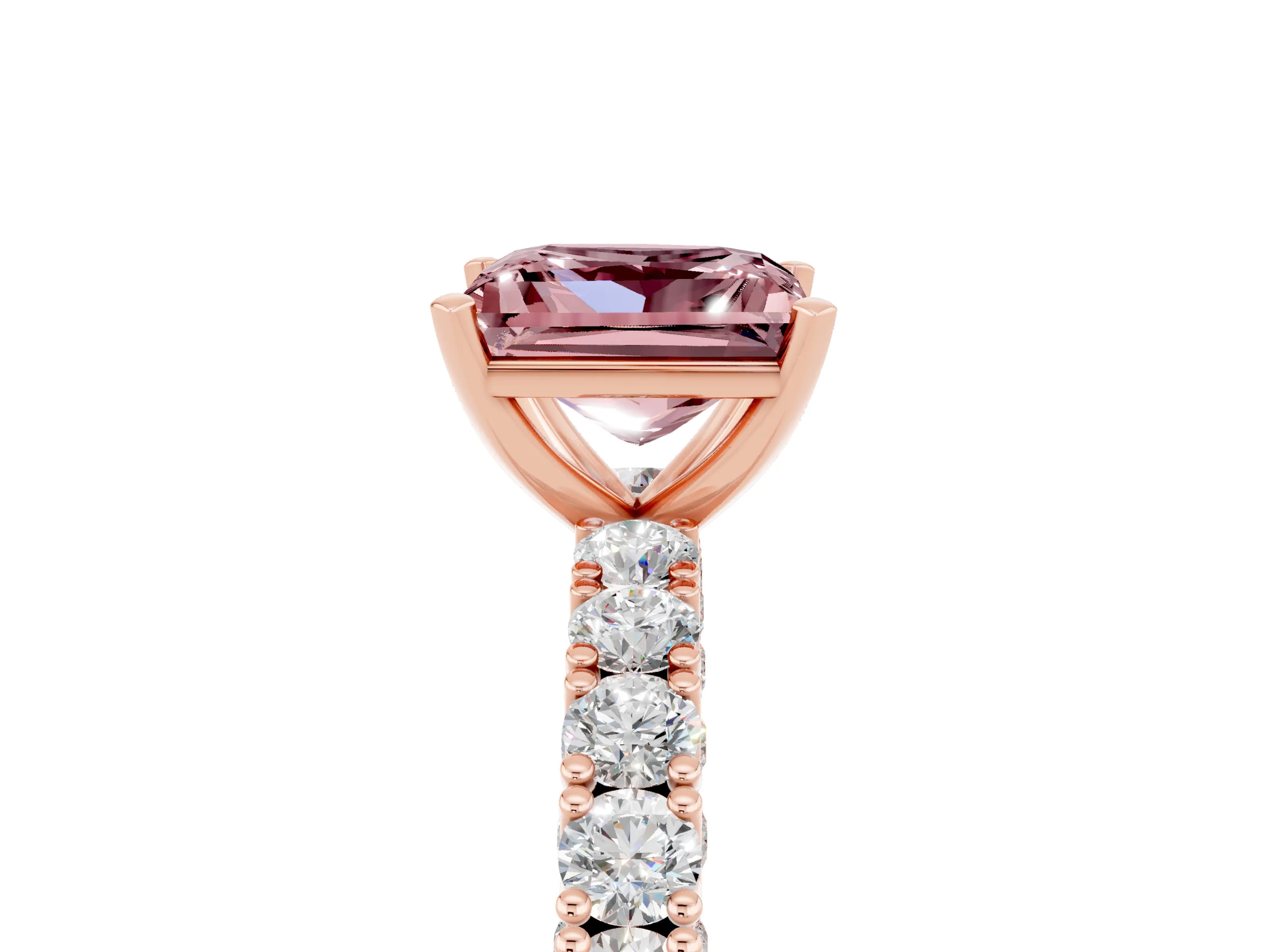 Rose gold Princess Cut Diamond Pavé Band Solitaire Ring with Prong Setting_5
