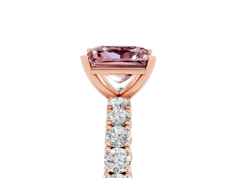 Rose gold Princess Cut Diamond Pavé Band Solitaire Ring with Prong Setting_5