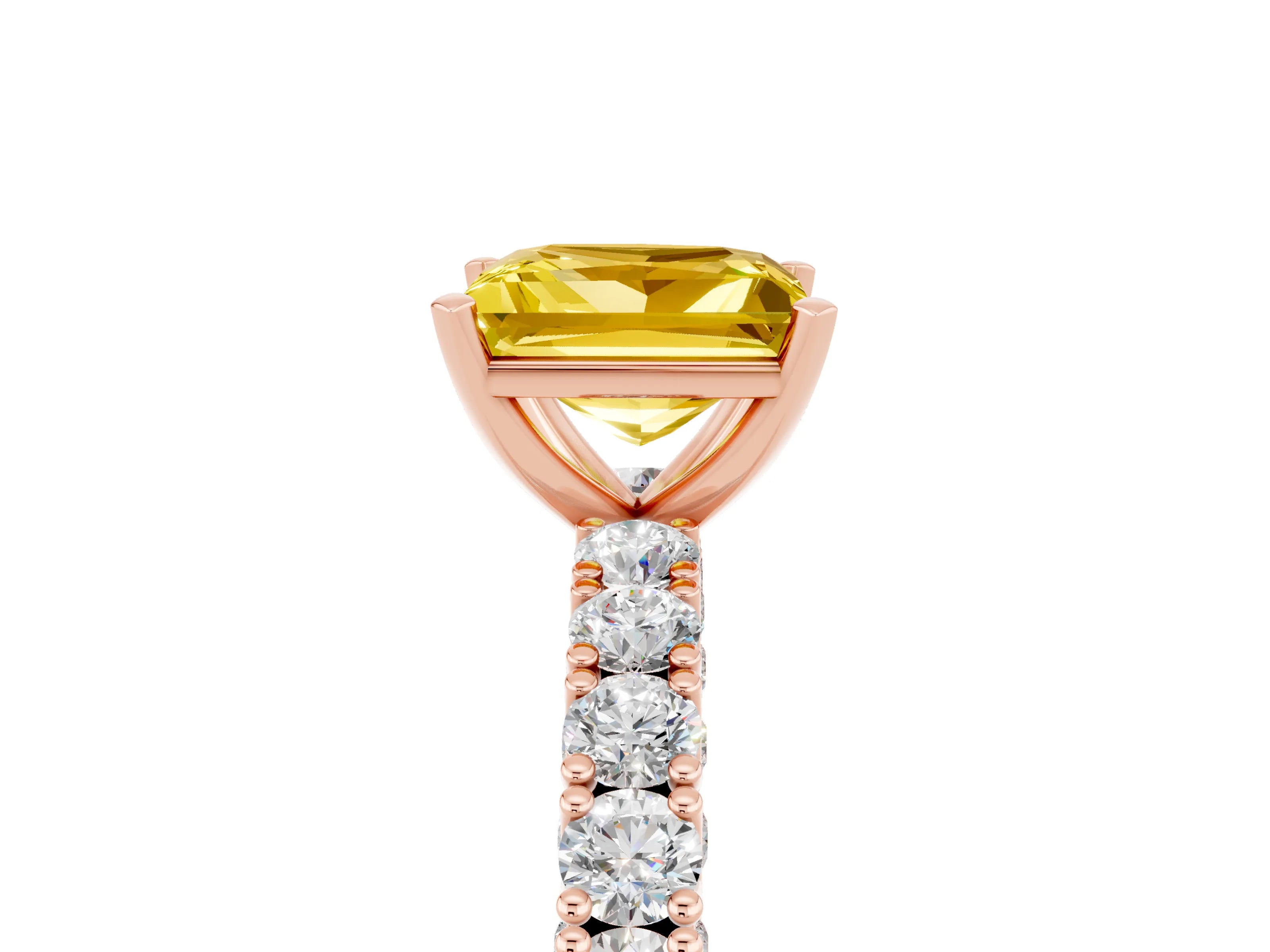 Rose gold Princess Cut Diamond Pavé Band Solitaire Ring with Prong Setting_5