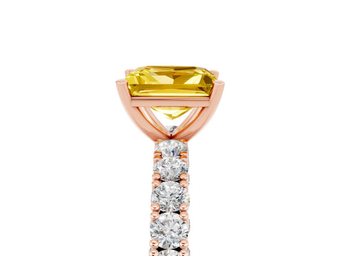Rose gold Princess Cut Diamond Pavé Band Solitaire Ring with Prong Setting_5