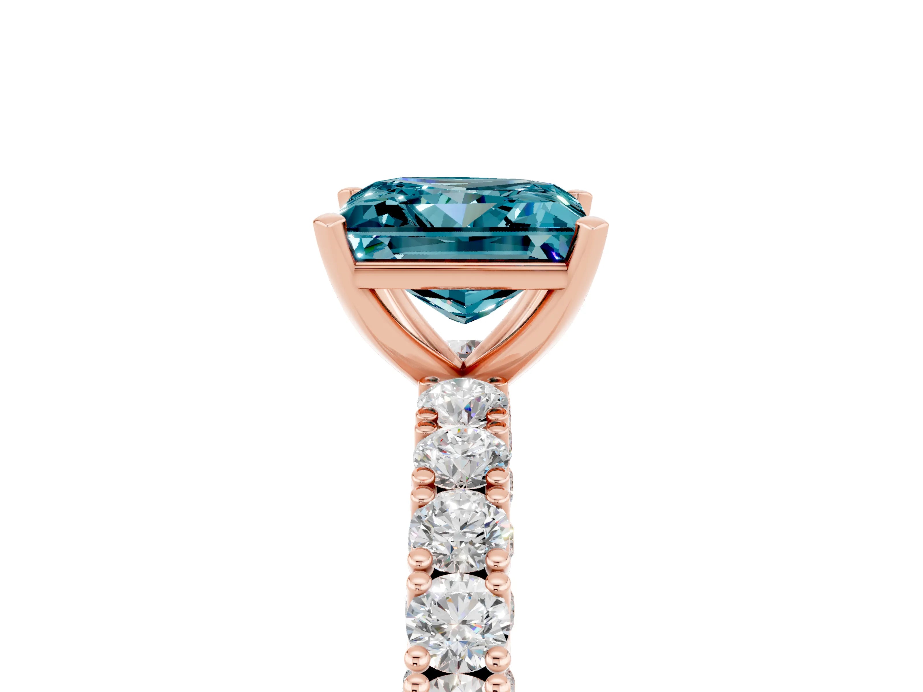Rose gold Princess Cut Diamond Pavé Band Solitaire Ring with Prong Setting_5