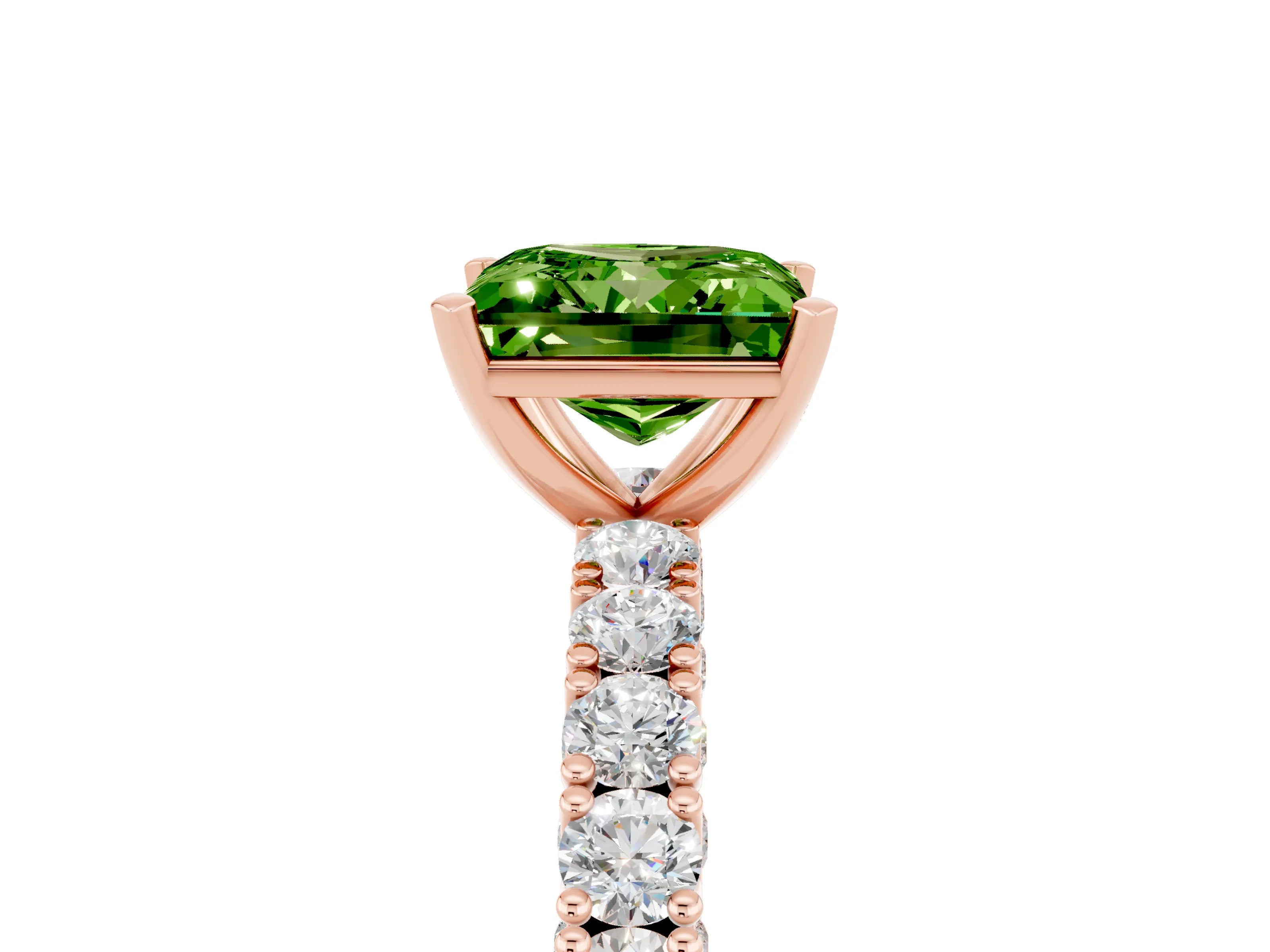 Rose gold Princess Cut Diamond Pavé Band Solitaire Ring with Prong Setting_5