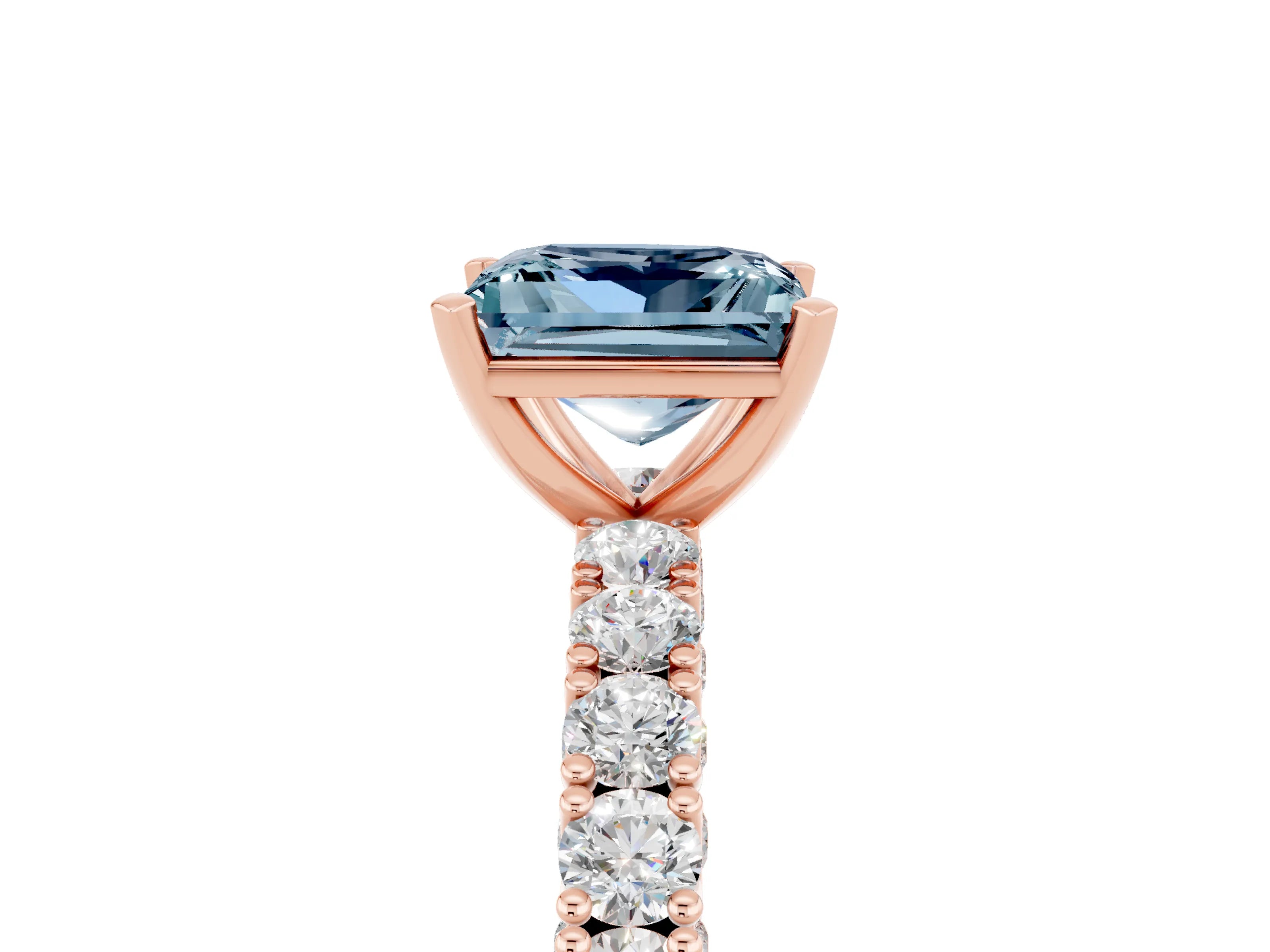 Rose gold Princess Cut Diamond Pavé Band Solitaire Ring with Prong Setting_5