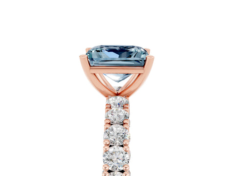 Rose gold Princess Cut Diamond Pavé Band Solitaire Ring with Prong Setting_5