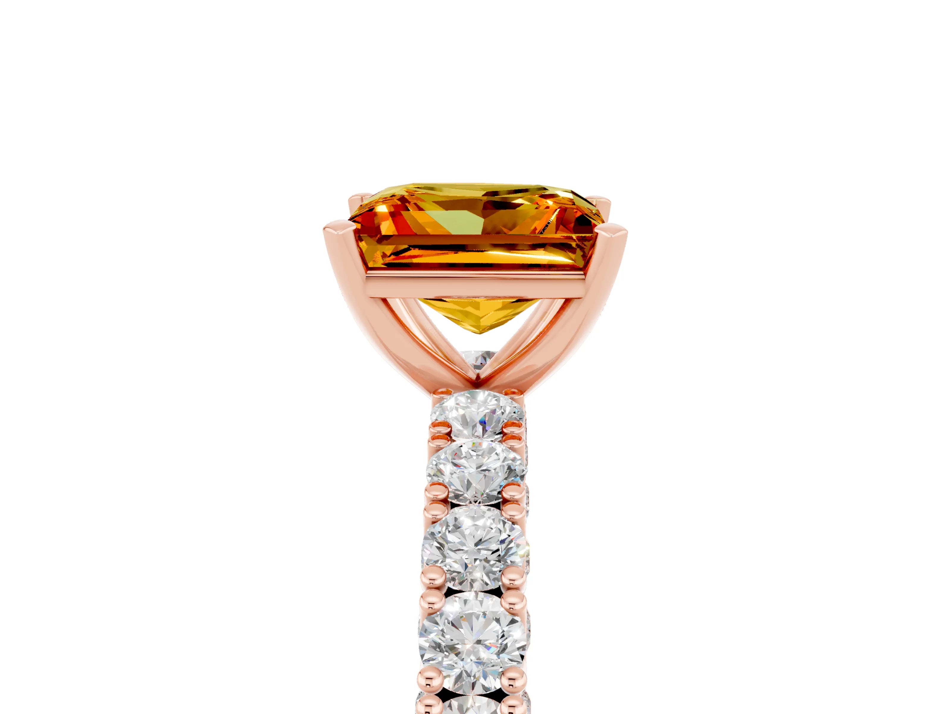 Rose gold Princess Cut Diamond Pavé Band Solitaire Ring with Prong Setting_5
